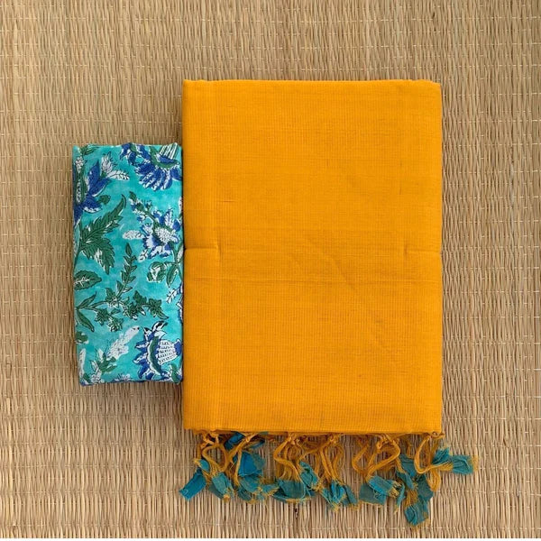 GLORIOUS YELLOW COLOUR TRADITIONAL LOOKING CHANDERI COTTON SAREE