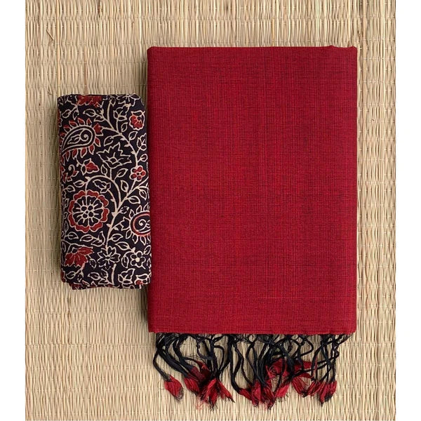 TRENDY MEROON COLOUR TRADITIONAL LOOKING CHANDERI COTTON SAREE