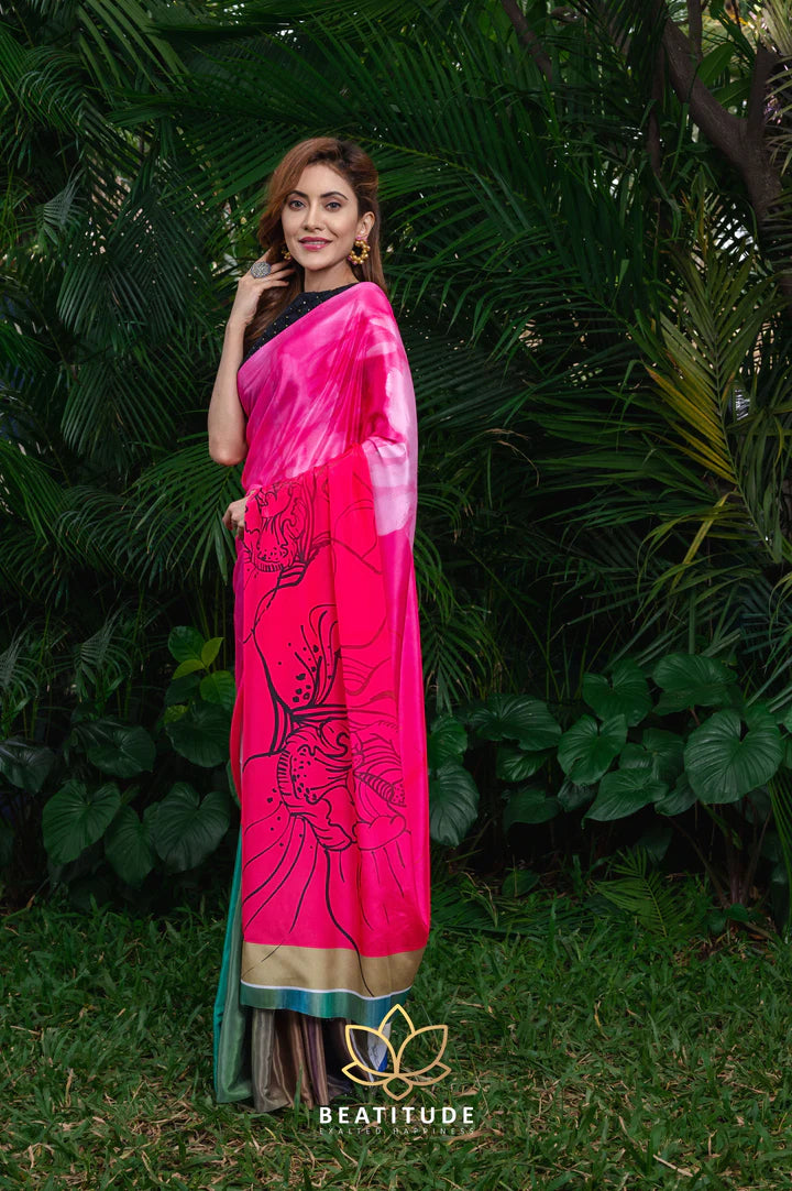 Multi-Color Printed Blended Crepe Silk Saree