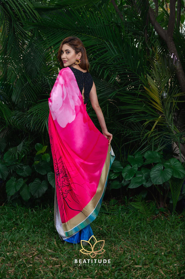 Multi-Color Printed Blended Crepe Silk Saree