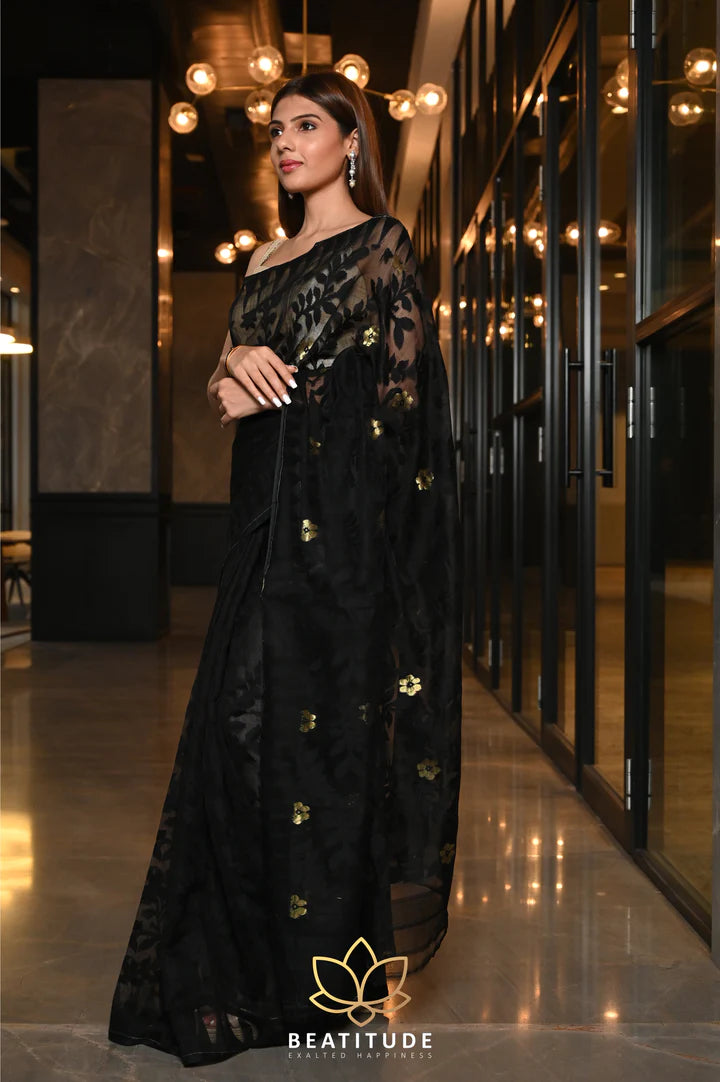 Black Handcrafted Jacquard Jamdani Saree