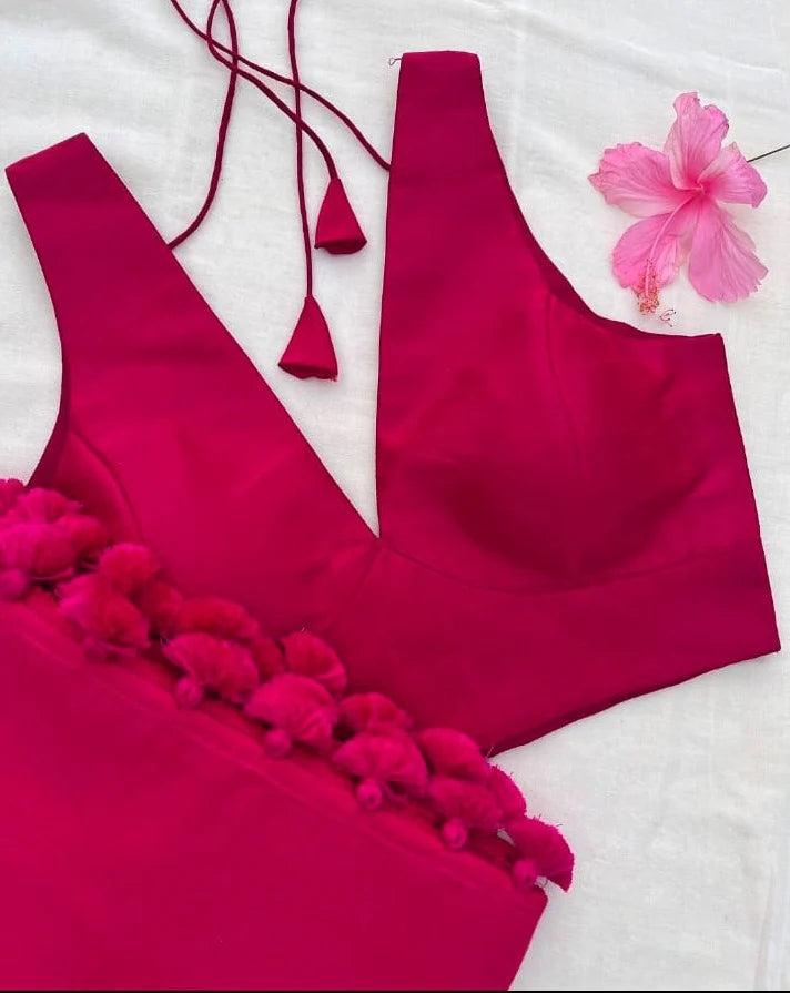 Magic- Pink Mangalagiri Cotton Saree With Designer Blouse - PC-109