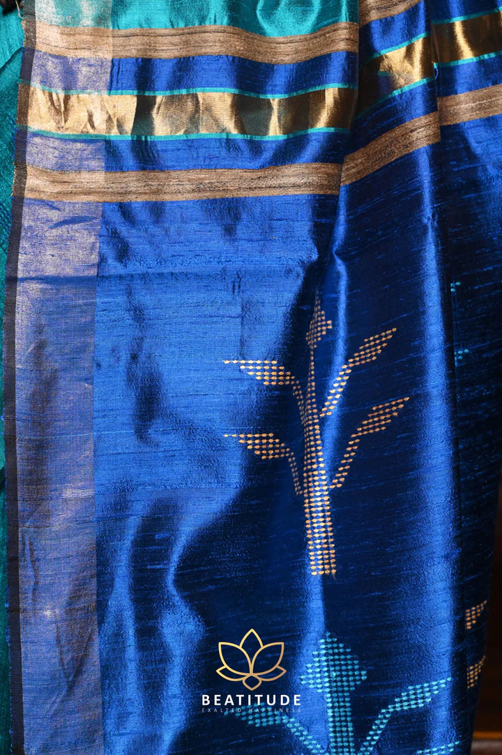 Blue Handwoven Dupion Raw Sik Saree