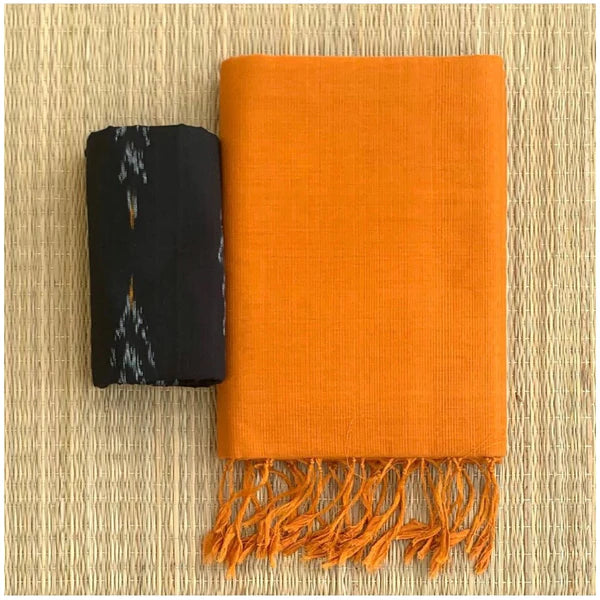 ENGROSSING ORANGE COLOUR TRADITIONAL LOOKING CHANDERI COTTON SAREE