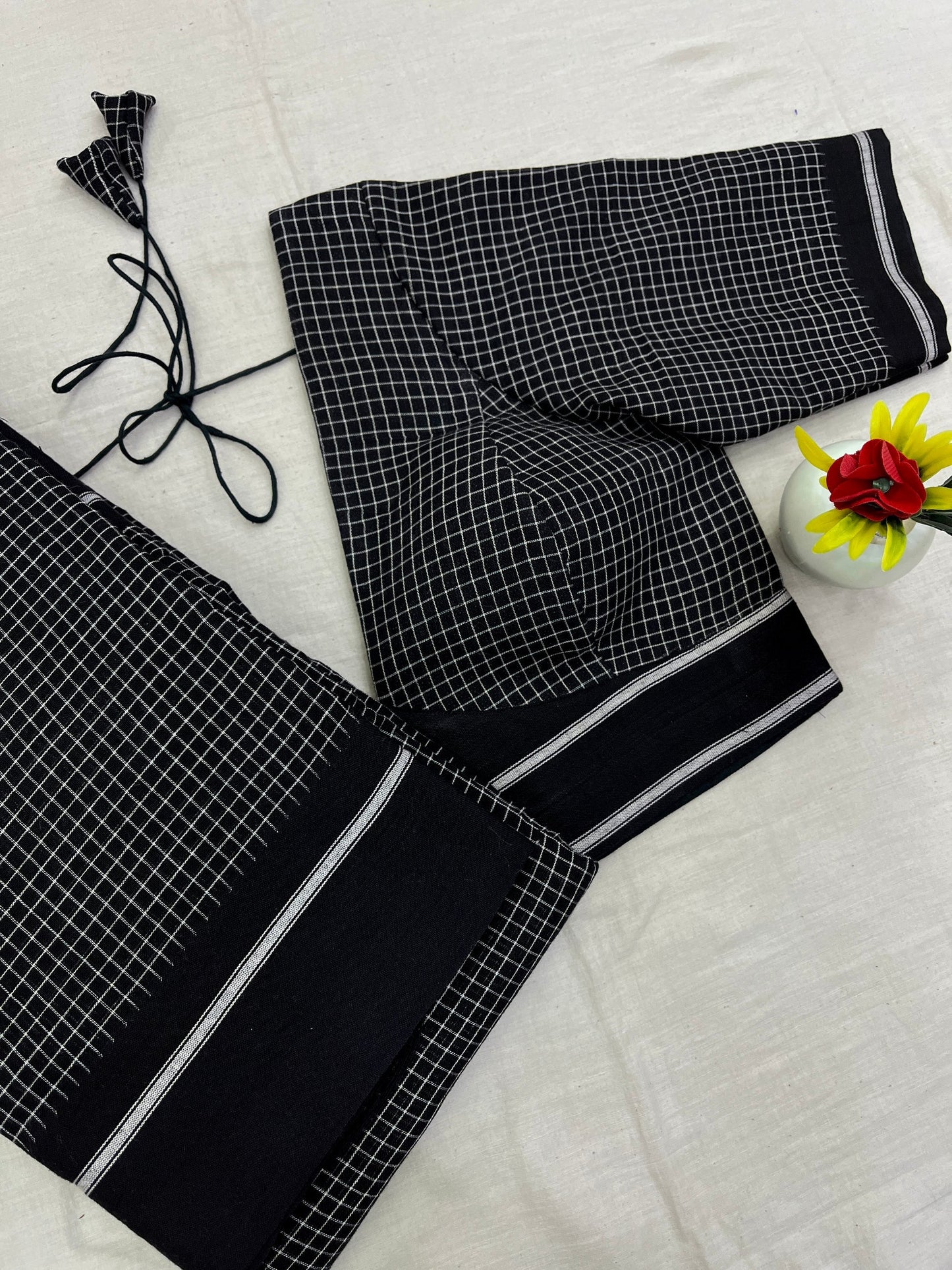 Slavia - Black Mangalagiri Plain Cotton Saree With Designer Blouse - PC-05