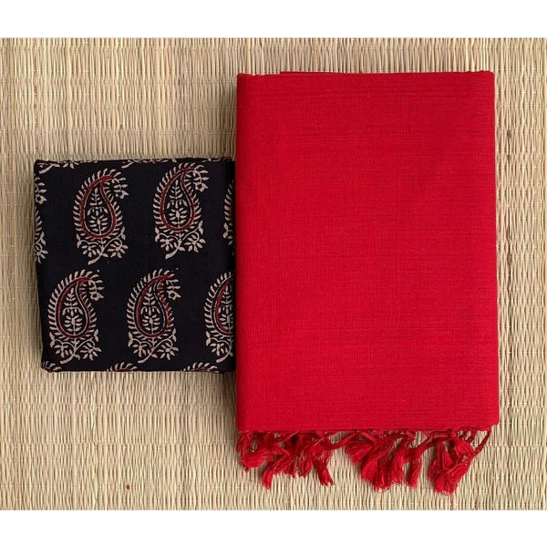 PLEASANT RED COLOUR TRADITIONAL LOOKING CHANDERI COTTON SAREE