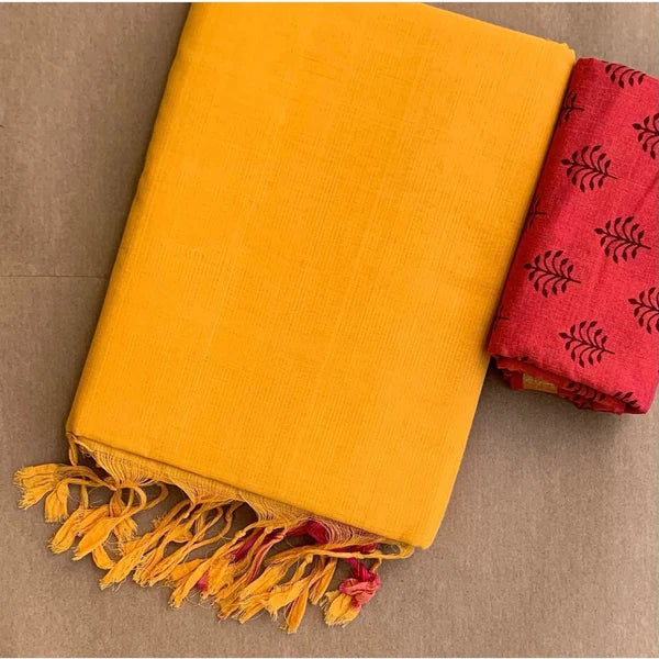 REFRESHING MUSTARD COLOUR TRADITIONAL LOOKING CHANDERI COTTON SAREE