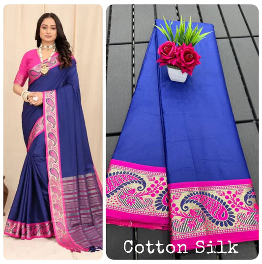 Copy of PURE MERCERIZED BLUE  COTTON SILK SAREE