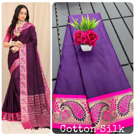 PURE MERCERIZED PURPLE COTTON SILK SAREE