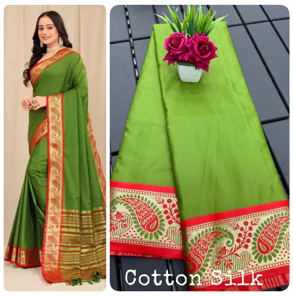 Copy of PURE MERCERIZED LIGST GREEN COTTON SILK SAREE