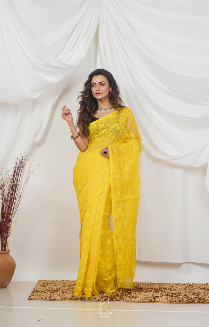 Yellow Handwoven Jamdani Saree