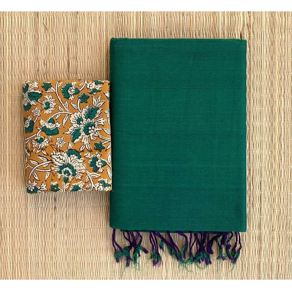 SOPHISTICATED GREEN COLOUR TRADITIONAL LOOKING CHANDERI COTTON SAREE