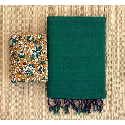 SOPHISTICATED GREEN COLOUR TRADITIONAL LOOKING CHANDERI COTTON SAREE