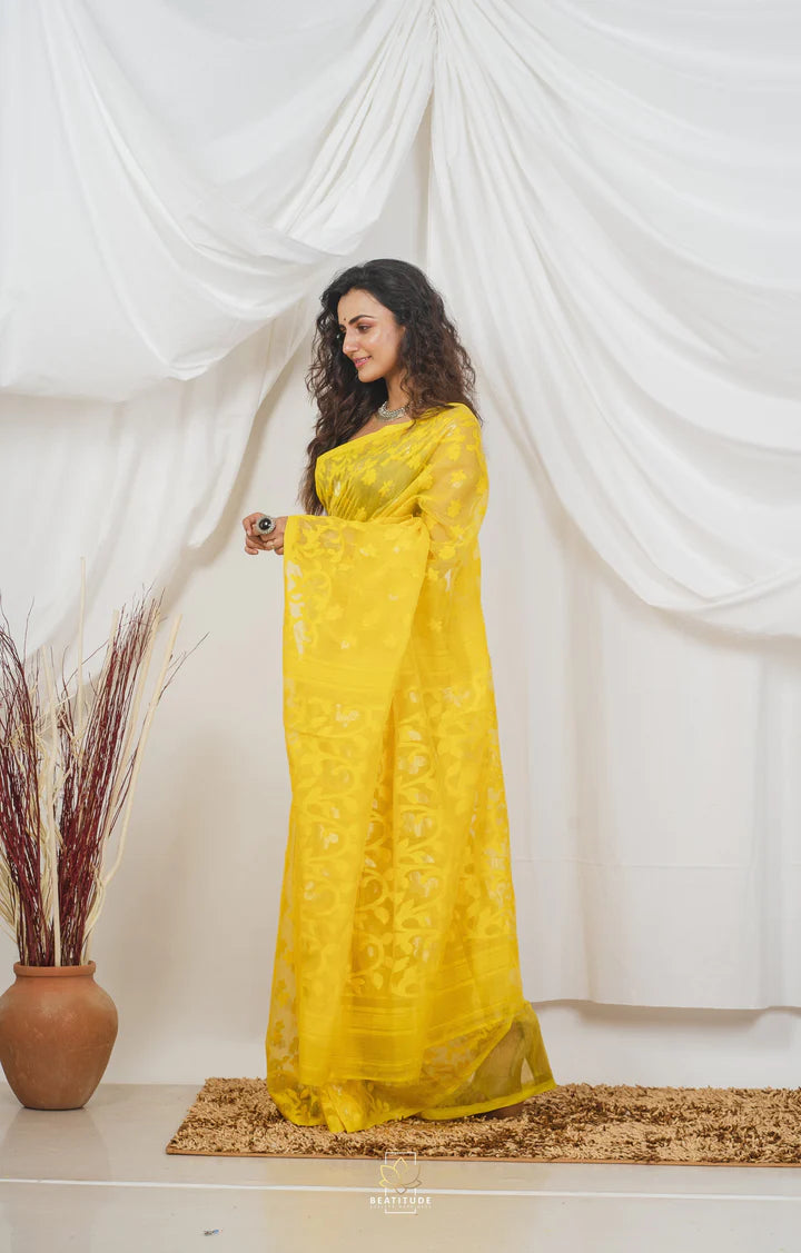 Yellow Handwoven Jamdani Saree