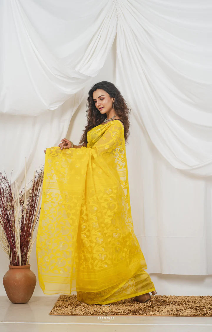 Yellow Handwoven Jamdani Saree