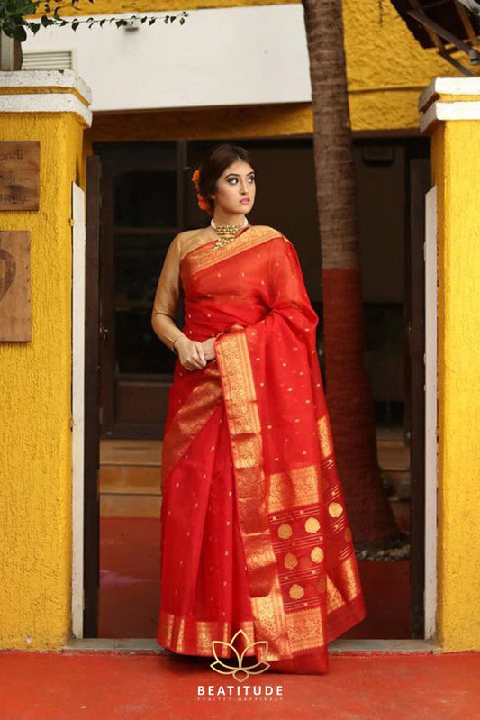 Red Handwoven Chanderi Silk Saree