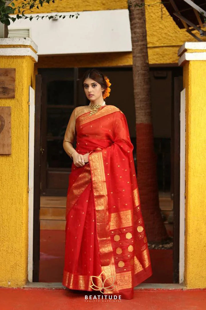 Red Handwoven Chanderi Silk Saree