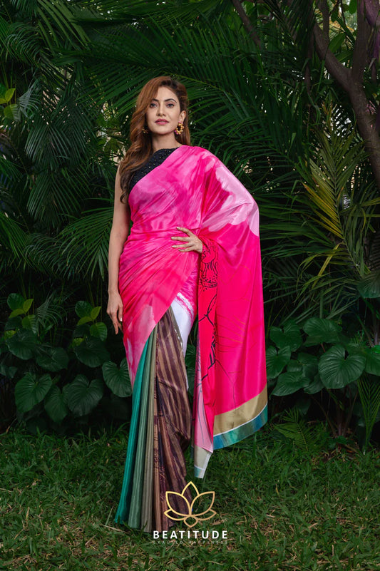 Multi-Color Printed Blended Crepe Silk Saree