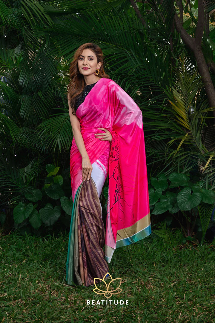 Multi-Color Printed Blended Crepe Silk Saree