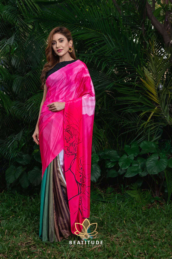 Multi-Color Printed Blended Crepe Silk Saree