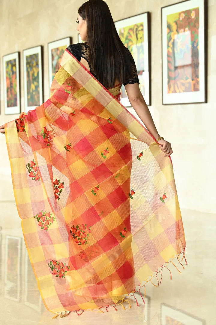 Multi-Color Hand Embroidered Kota Silk Saree