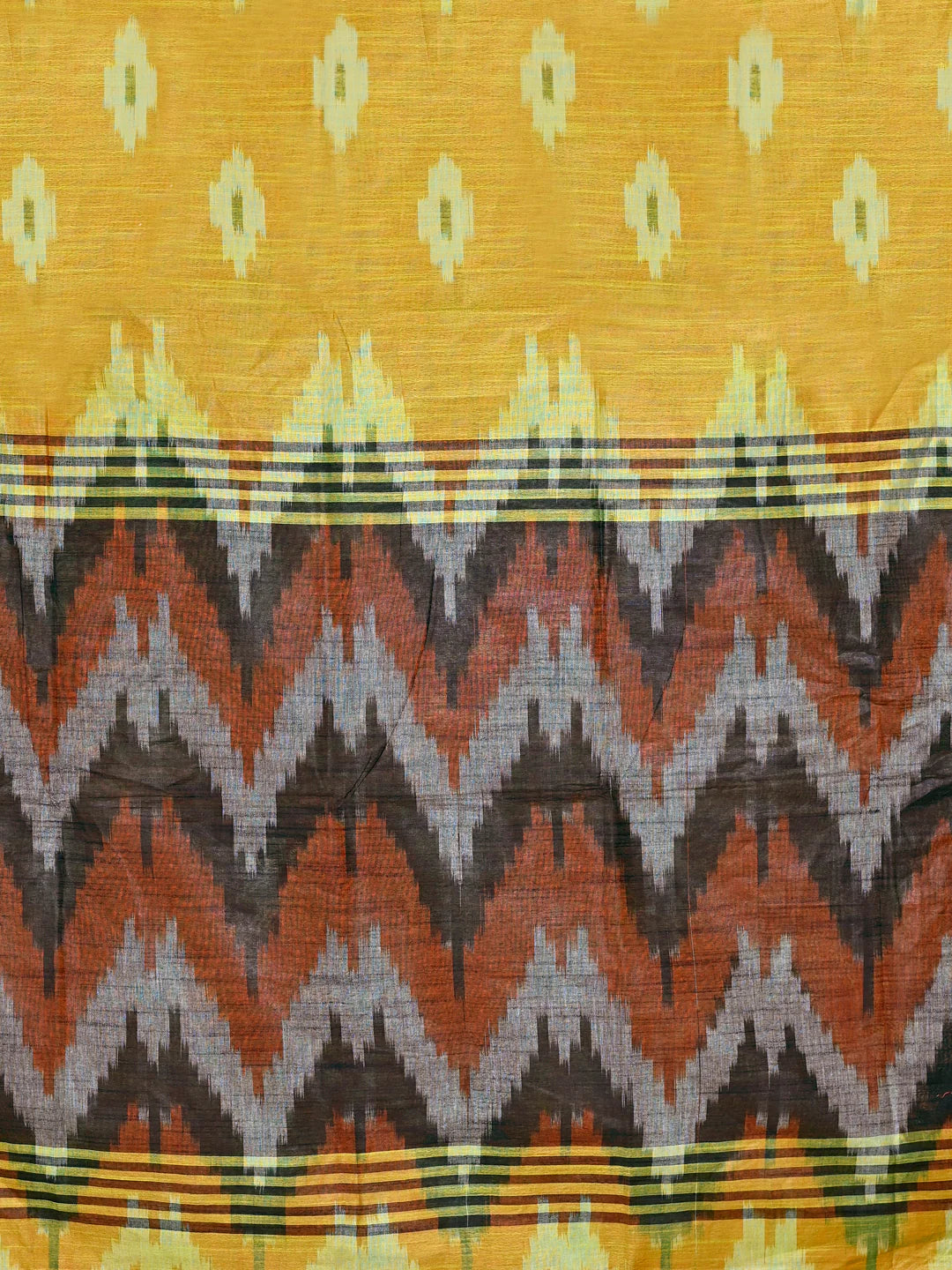 ORANGE COLOR PURE COTTON WOVEN DESIGN IKAT HANDLOOM SAREE