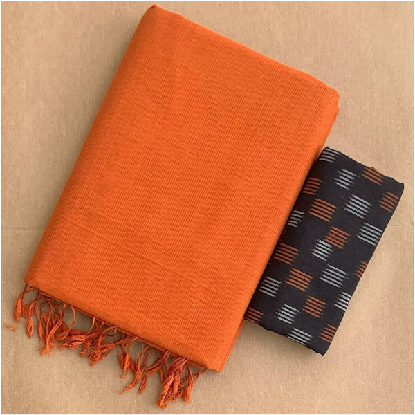 TRIVENI ORANGE TRADITIONAL LOOKING CHANDERI COTTON SAREE