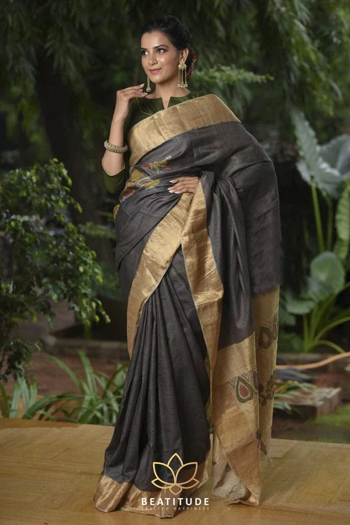 Black Handpainted Kalamkari Saree