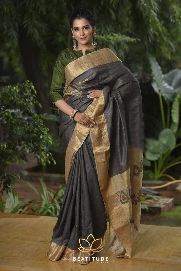 Black Handpainted Kalamkari Saree