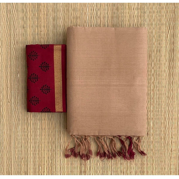 TRIVENI TAN COLOUR TRADITIONAL LOOKING CHANDERI COTTON SAREE