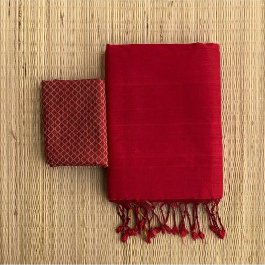 GLOWING RED COLOUR TRADITIONAL LOOKING CHANDERI COTTON SAREE