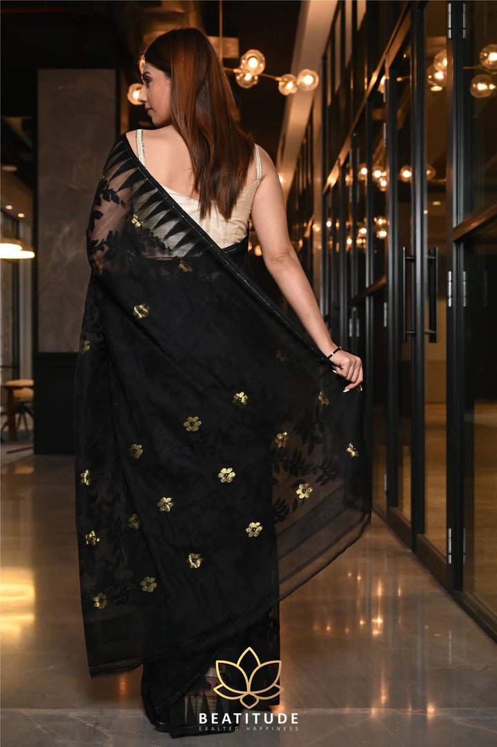 Black Handcrafted Jacquard Jamdani Saree