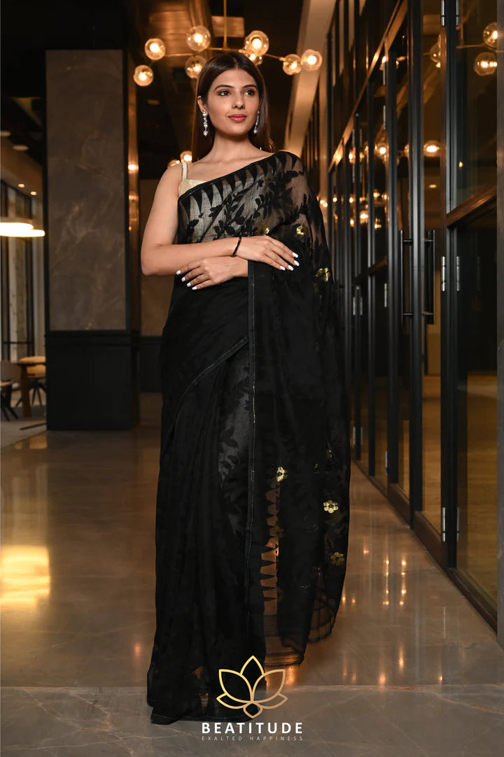 Black Handcrafted Jacquard Jamdani Saree