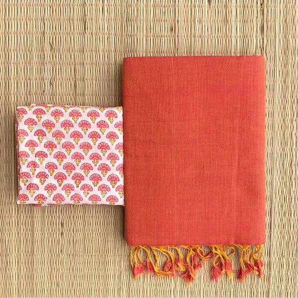 BEAUTIFUL ORANGE COLOUR TRADITIONAL LOOKING CHANDERI COTTON SAREE