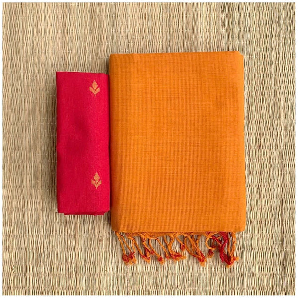 EXCLUSIVE ORANGE COLOUR TRADITIONAL LOOKING CHANDERI COTTON SAREE