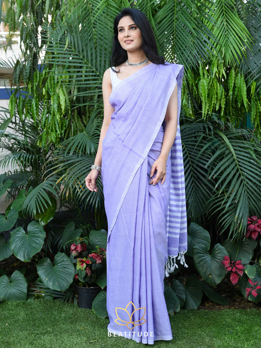 Lavender Mul Cotton Handloom Saree