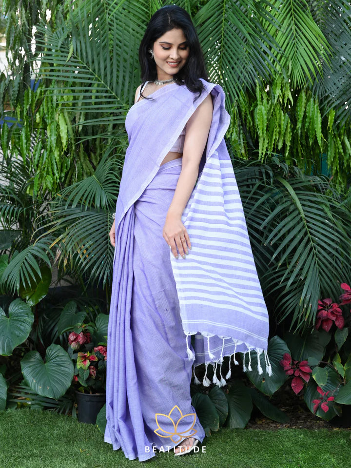 Lavender Mul Cotton Handloom Saree