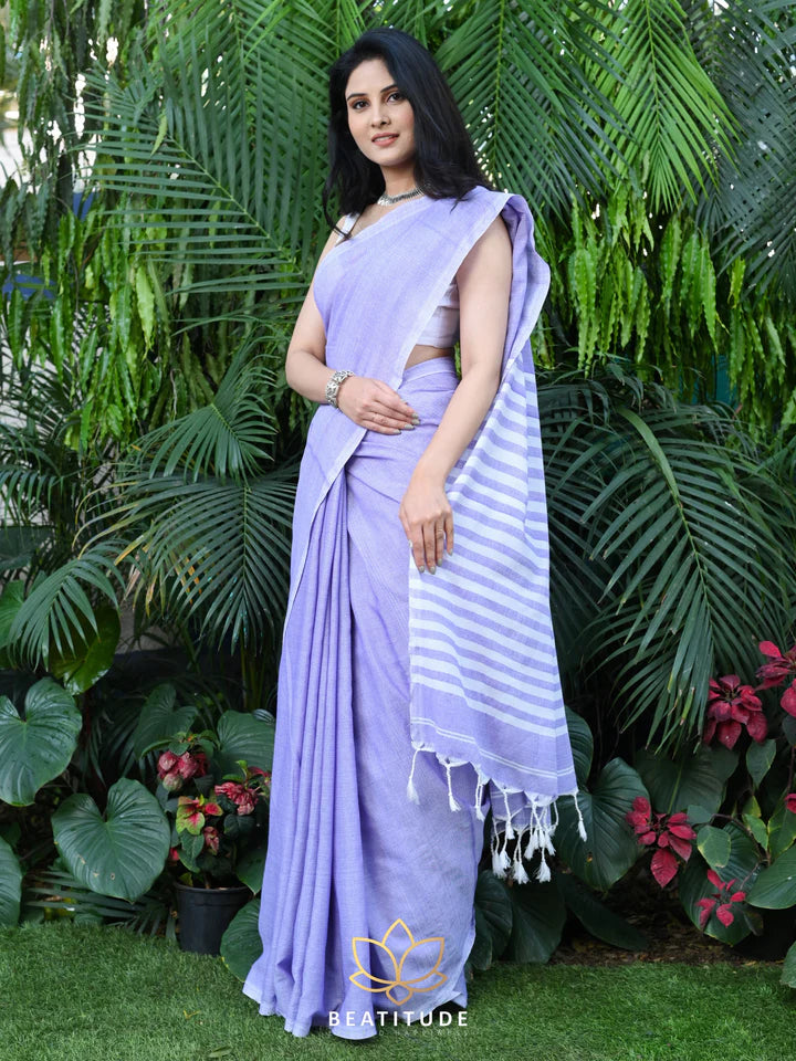 Lavender Mul Cotton Handloom Saree