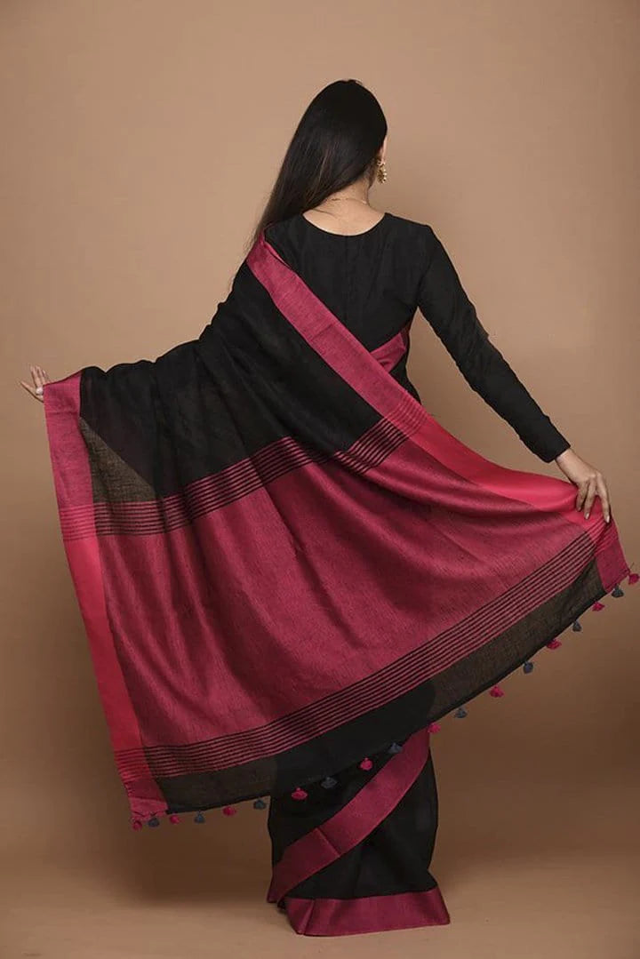 Black Handwoven Linen Saree