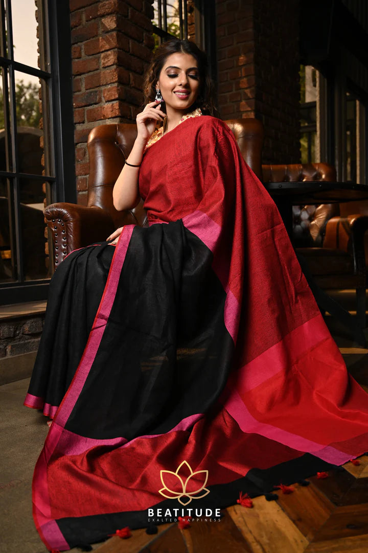 Black Handwoven Linen Saree