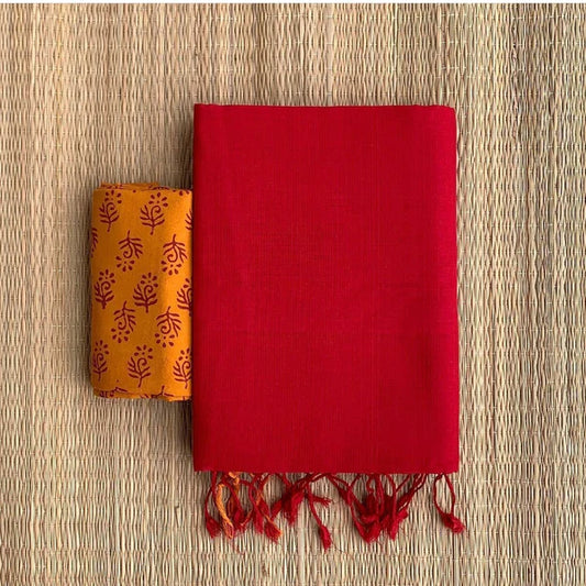 OPULENT RED COLOUR TRADITIONAL LOOKING CHANDERI COTTON SAREE