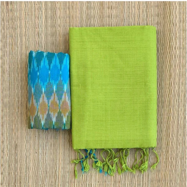 BEAUTIFUL GREEN COLOUR TRADITIONAL LOOKING CHANDERI COTTON SAREE