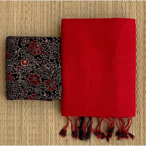 PROMINENT RED COLOUR TRADITIONAL LOOKING CHANDERI COTTON SAREE