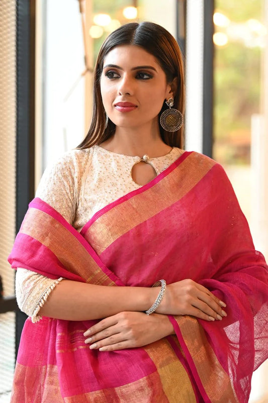 Pink Shade Linen Handwoven Saree