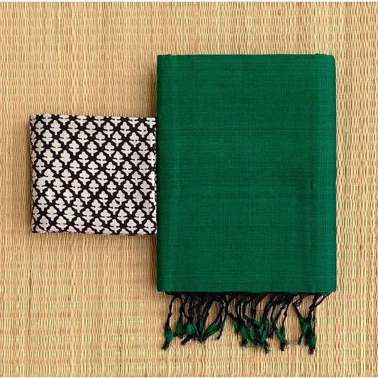 PREFERABLE GREEN COLOUR TRADITIONAL LOOKING CHANDERI COTTON SAREE