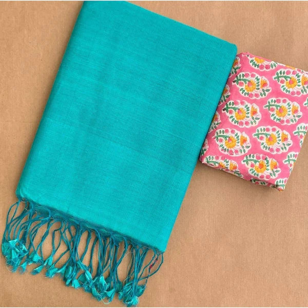 ADORABLE TURQUOISE TRADITIONAL LOOKING CHANDERI COTTON SAREE