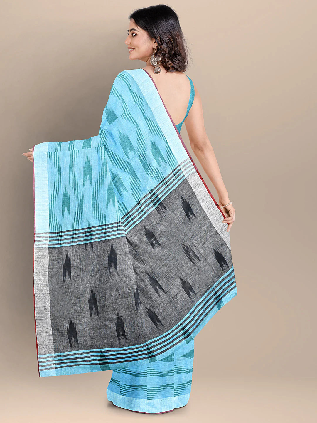 BLUE COLOR PURE COTTON WOVEN DESIGN IKAT HANDLOOM SAREE