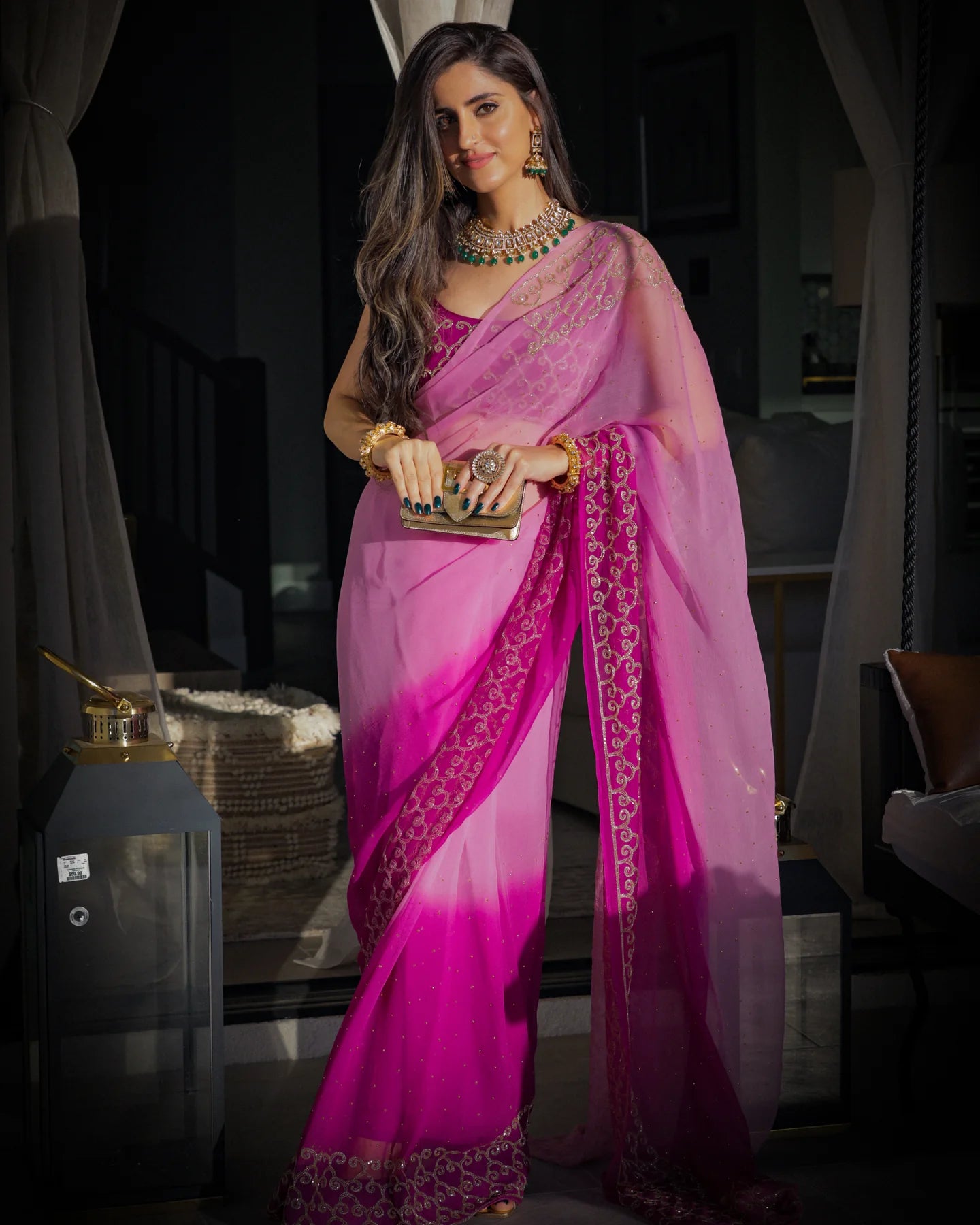 DEEP LAVENDER PURE CHIFFON SAREE