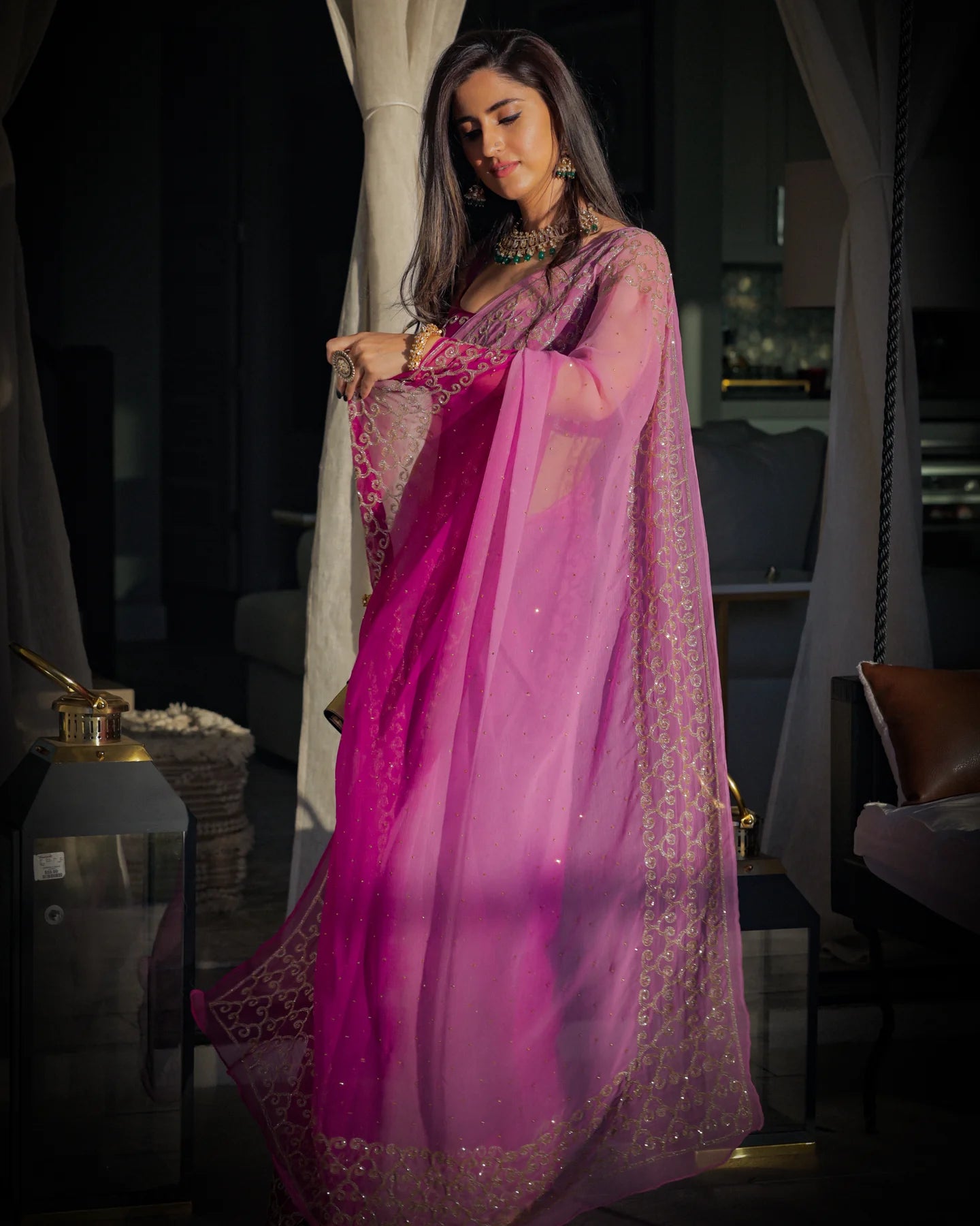 DEEP LAVENDER PURE CHIFFON SAREE