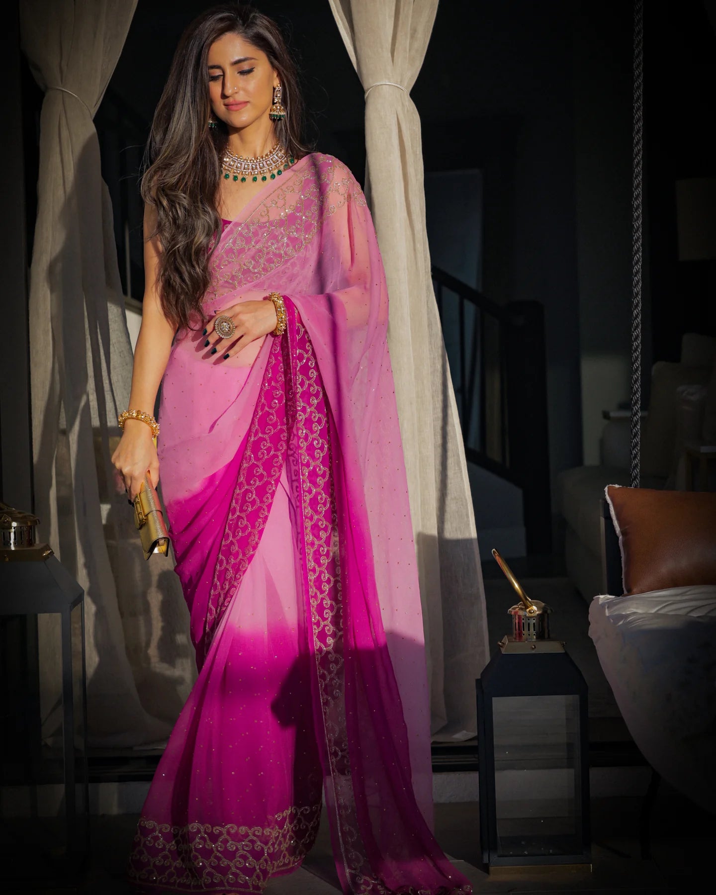 DEEP LAVENDER PURE CHIFFON SAREE